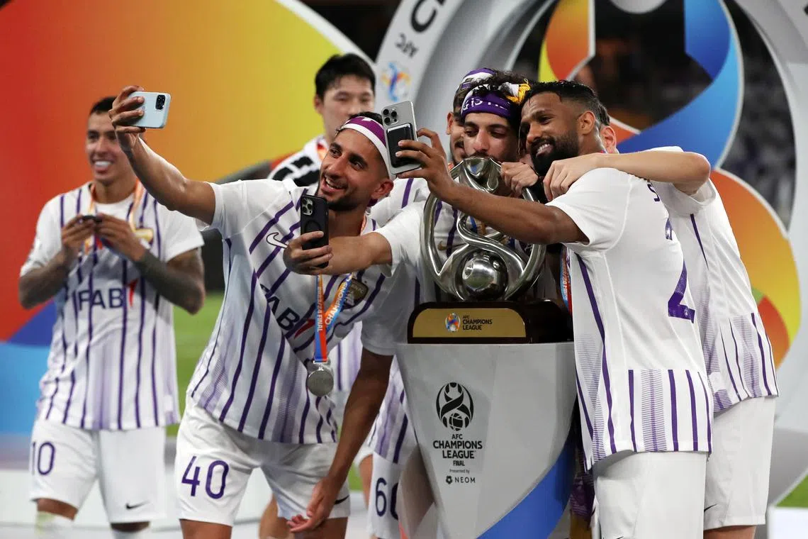 Al Ain players celebrating after winning the AFC Champions League with a 5-1 victory over Yokohama F. Marinos in the final, 2nd leg in Al Ain, United Arab Emirates on May 25, 2024 for a 6-3 aggregate result.
