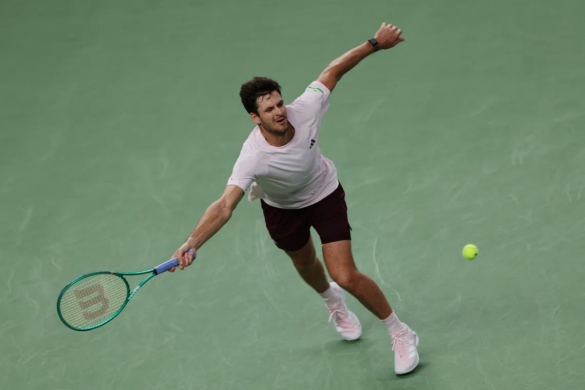 Poland’s Hubert Hurkacz beat Serbia’s Novak Djokovic 6-4, 6-3 in a second-round victory on Oct 9.