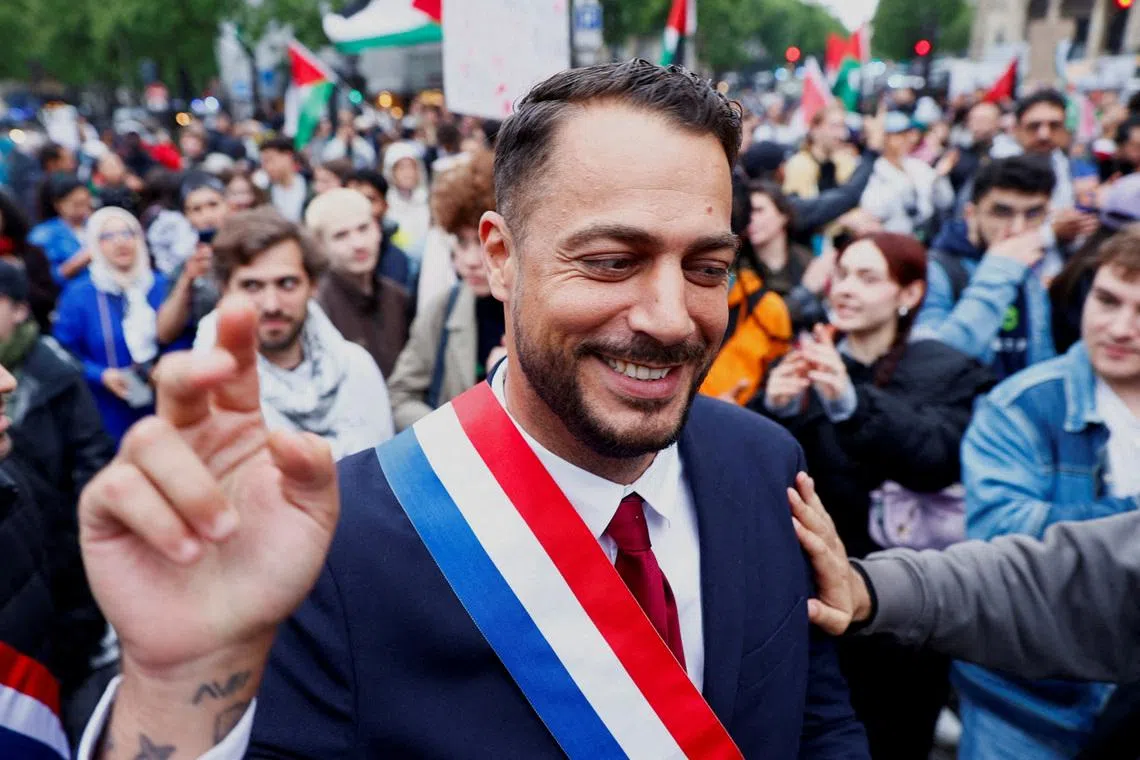 Sebastien Delogu, deputy for La France Insoumise (LFI) party attends a pro-Palestinian protest in central Paris, France, May 29, 2024. REUTERS/Abdul Saboor