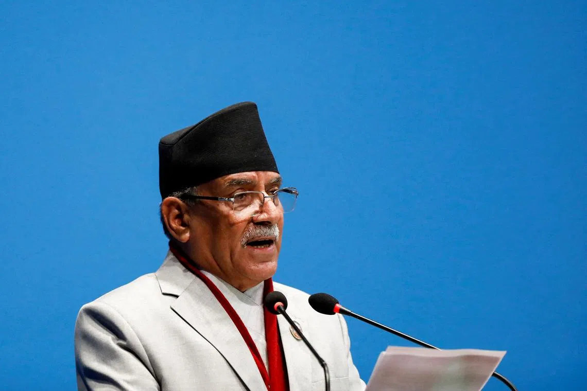 FILE PHOTO: Nepal's Prime Minister Pushpa Kamal Dahal, also known as Prachanda, delivers a speech before a confidence vote at the parliament in Kathmandu, Nepal January 10, 2023. REUTERS/Navesh Chitrakar/File Photo