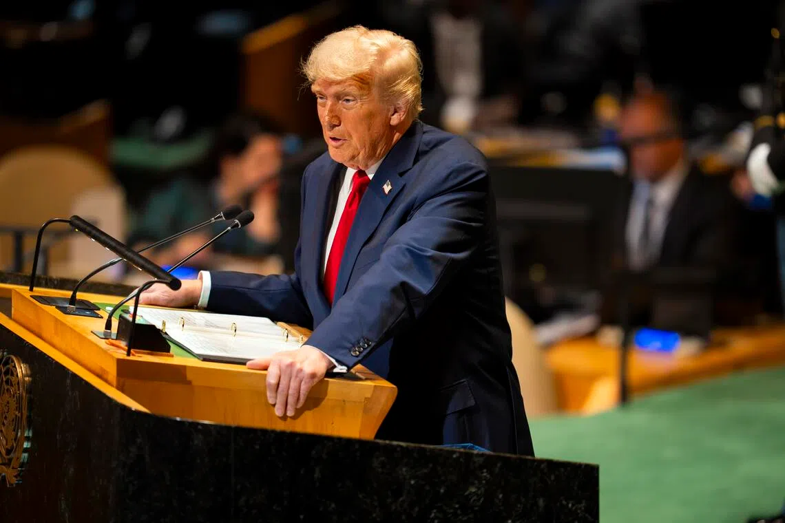 US President Donald Trump addressing the UN General Assembly on Sept 23.
