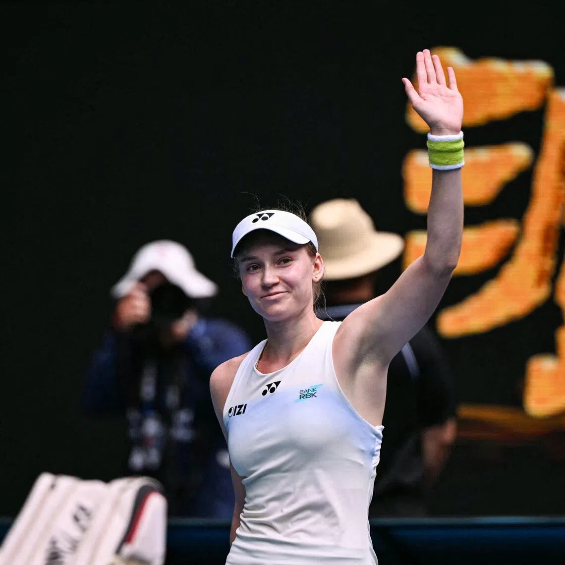 Kazakhstan's Elena Rybakina celebrates victory against Poland's Iga Swiatek in their Australian Open quarter-final.