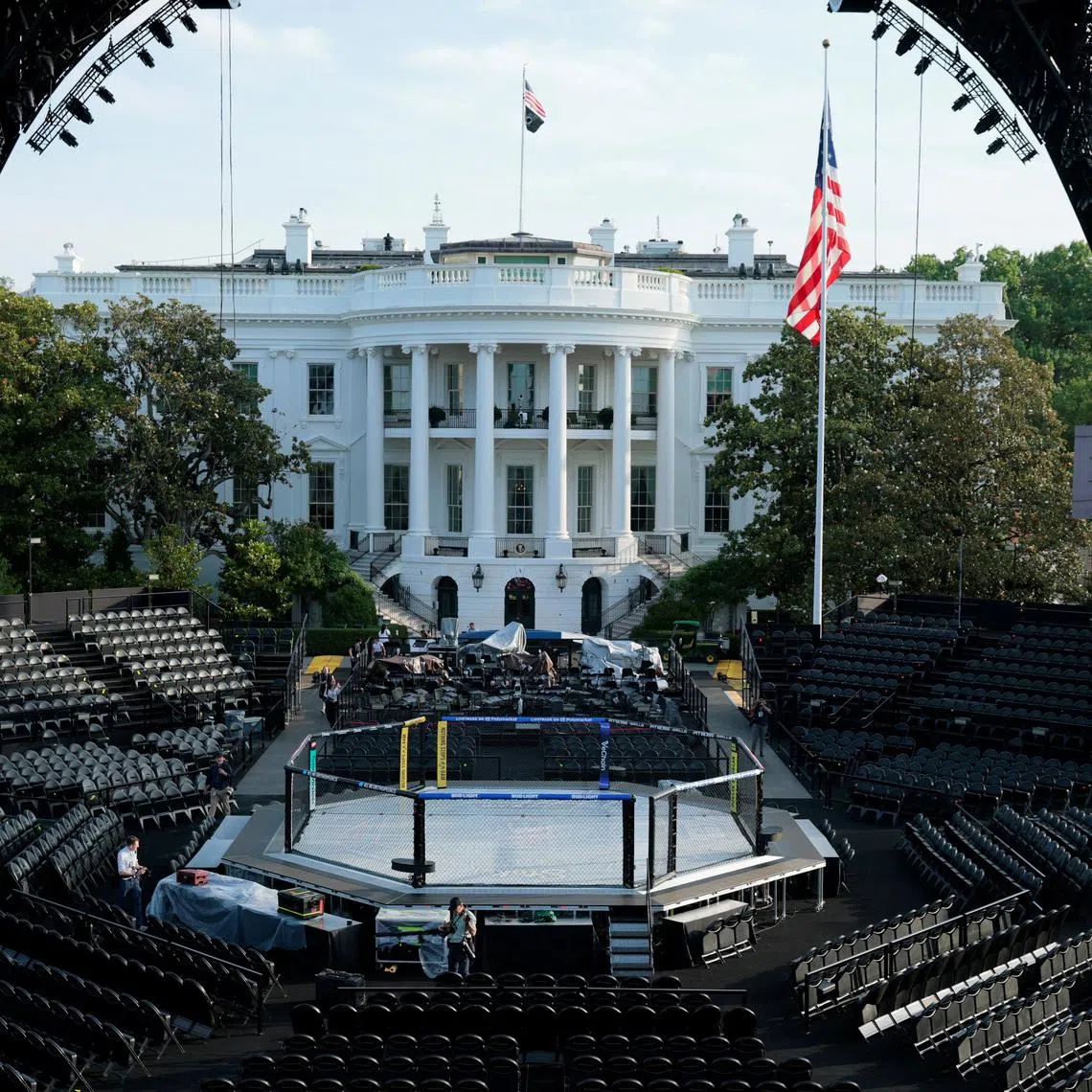 A view of the setup ahead of the UFC Freedom 250 fights on the South Lawn of the White House in Washington, D.C., U.S., June 11, 2026. REUTERS/Evan Vucci