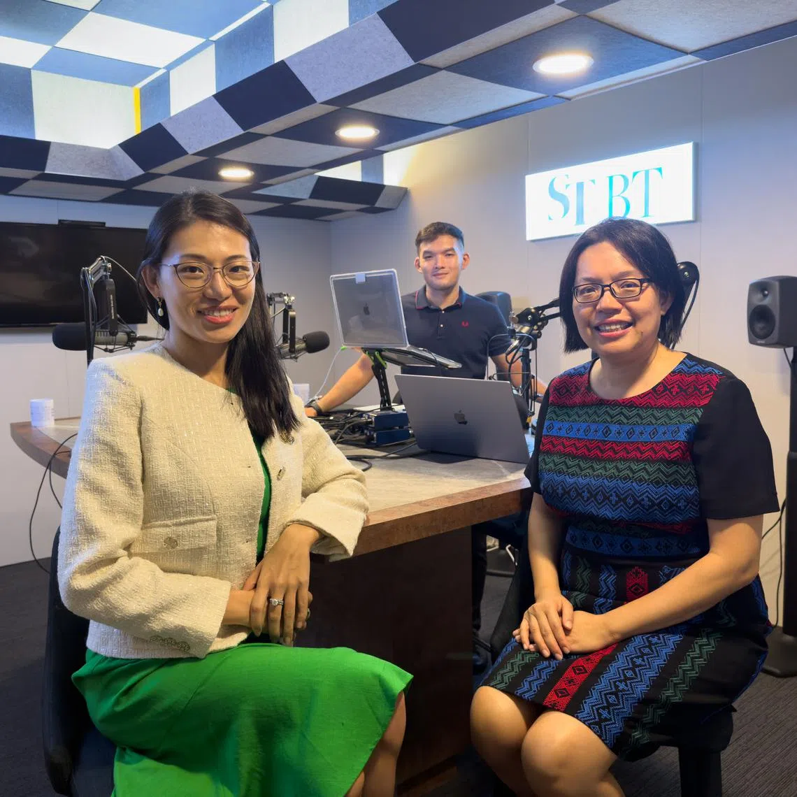 (From left) Ms Ong Ai Ling, Portfolio Manager and Head of Artificial Intelligence of Investments at Lion Global Investors, ST podcast producer Teo Tong Kai and associate editor and senior columnist Lee Su Shyan.