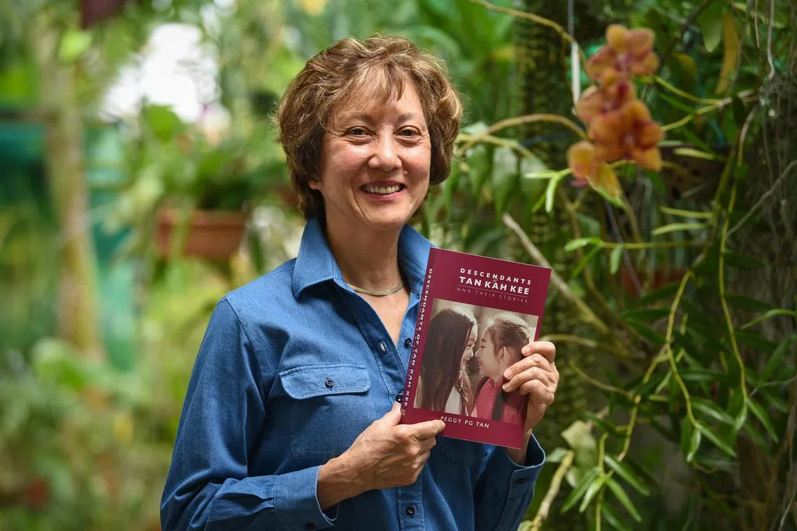ST20240320_202409794444/sftan/Heng Yi-Hsin/Chin Soo Fang 

Profile of Ms Peggy Tan, 74, the granddaughter of Mr Tan Kah Kee, at her residence on Mar 20, 2024.

Ms Tan is the author of "Descendants of Tan Kah Kee and Their Stories".

ST PHOTO: HENG YI-HSIN