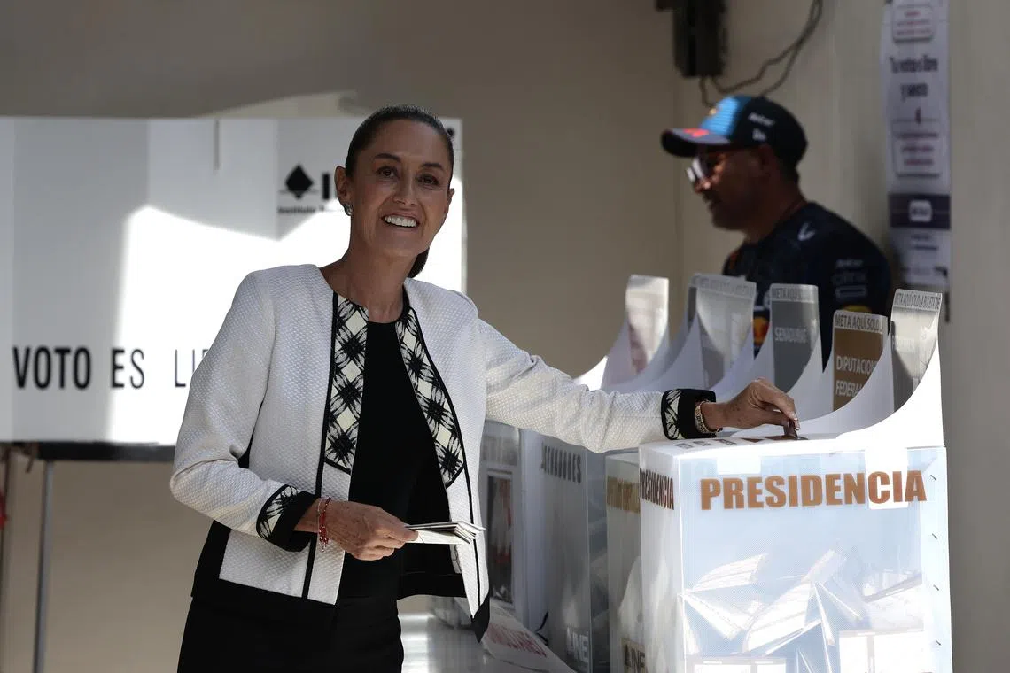 Mexican presidential candidate Claudia Sheinbaum casts her vote at a polling station in Mexico City on June 2.