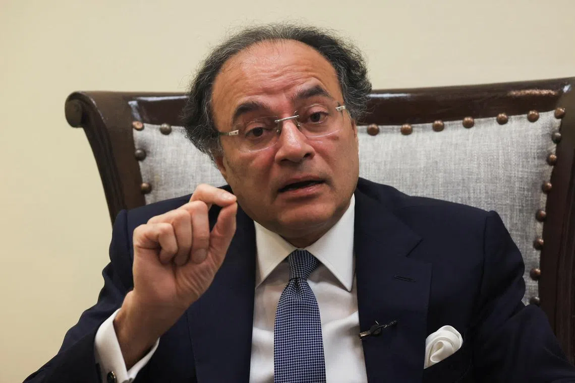 FILE PHOTO: Pakistan Finance Minister Muhammad Aurangzeb speaks during an interview with Reuters at his office in Islamabad, Pakistan July 19, 2024. REUTERS/Fayaz Aziz/File Photo