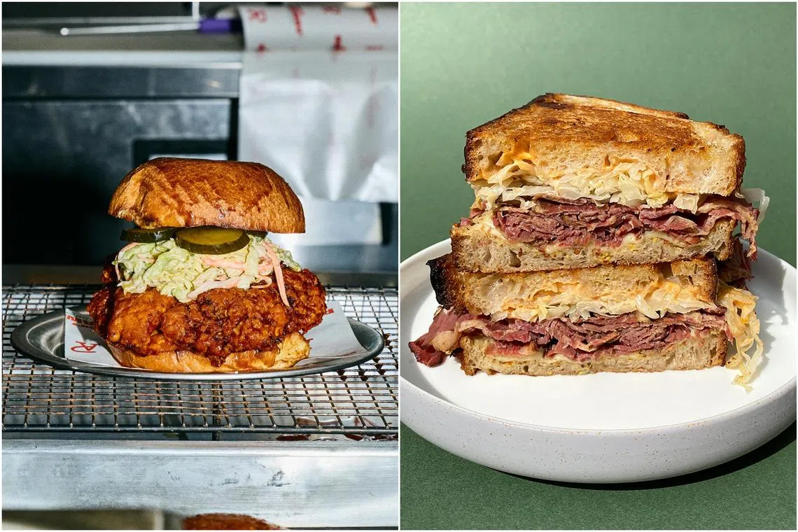 Park Bench Deli will be serving up its signature sandwiches - the Hot Fried Chicken (left) and the Pastrami Reuben.