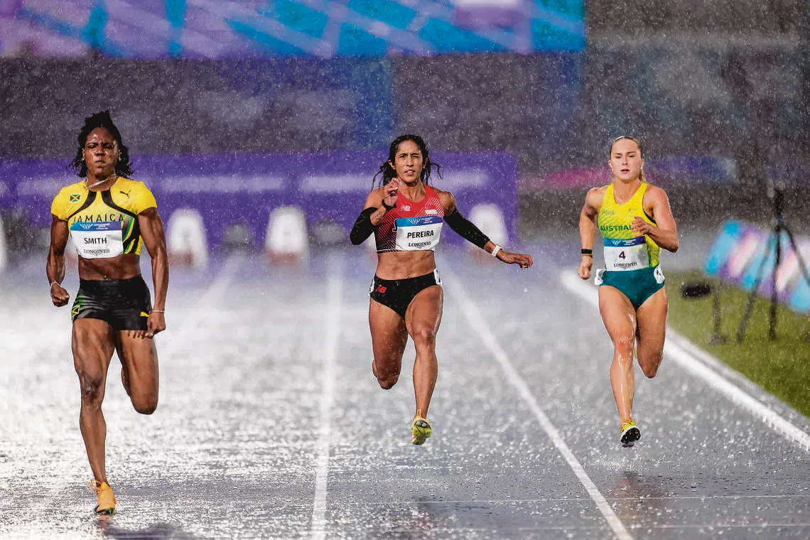 Commonwealth Games 2026 – Athletics - Women's 100M - Semi-Finals – Scotstoun Stadium, Glasgow, Scotland - 20260728 - Singapore’s Veronica Shanti Pereira in action. Mandatory Credit: SpexSG/ Andy Chua