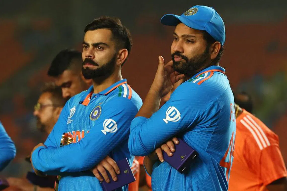 Cricket - ICC Cricket World Cup 2023 - Final - India v Australia - Narendra Modi Stadium, Ahmedabad, India - November 19, 2023 India's Virat Kohli and Rohit Sharma look dejected after losing the ICC Cricket World Cup final REUTERS/Andrew Boyers/ File photo