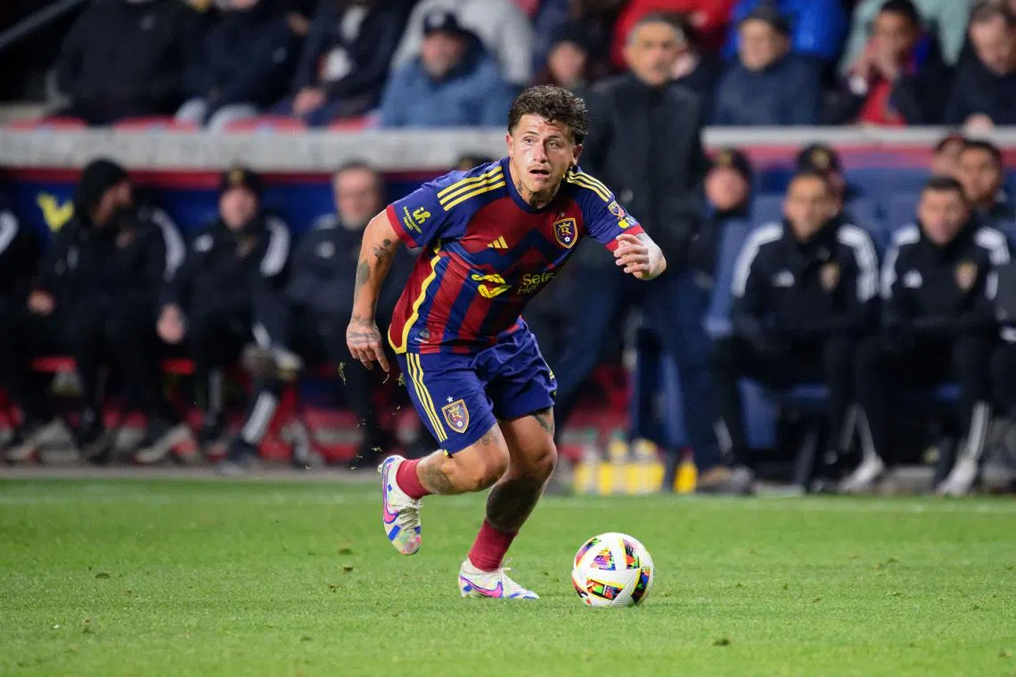 FILE PHOTO: Oct 29, 2024; Sandy, Utah, USA;  Real Salt Lake midfielder Diego Luna (8) controls the ball against Minnesota United at America First Field. Mandatory Credit: Jamie Sabau-Imagn Images/File Photo