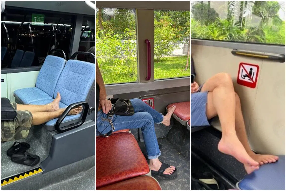 LTA said behaviour such as putting one’s feet on a bus seat is not only unhygienic but it could also deprive another commuter of a seat.