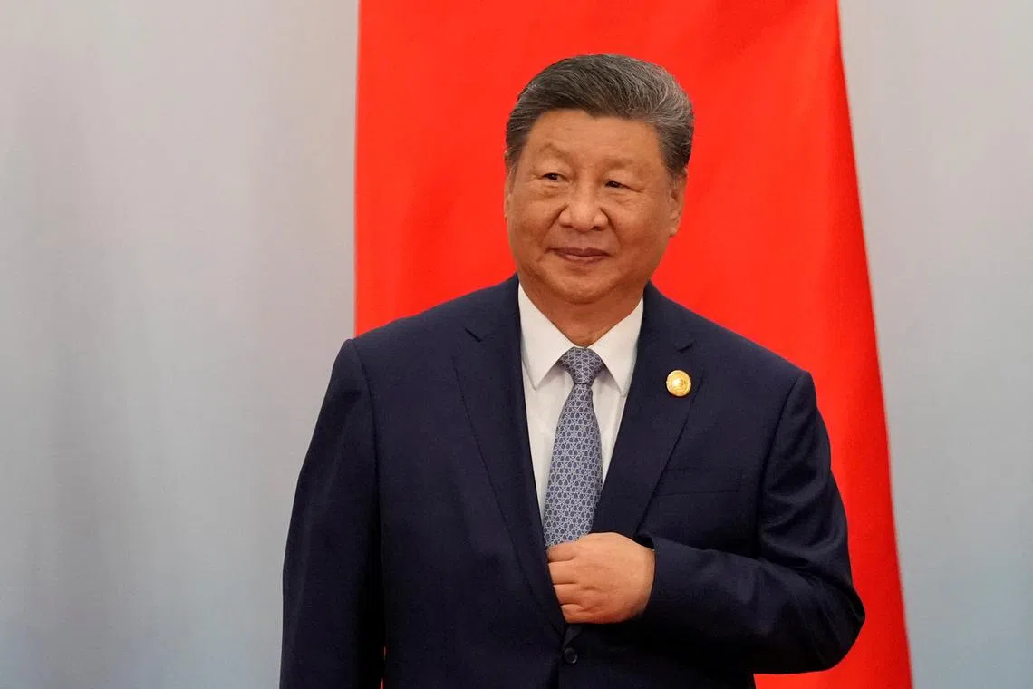 FILE PHOTO: Chinese President Xi Jinping attends a photo session for participants of the Shanghai Cooperation Organization (SCO) Summit 2025 at the Meijiang Convention and Exhibition Centre in Tianjin, China, September 1, 2025. SUO TAKEKUMA/Pool via REUTERS/File photo