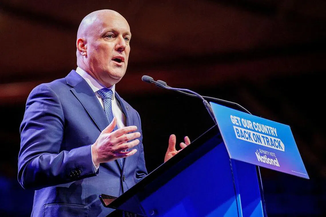 FILE PHOTO: Christopher Luxon, Leader of the National Party, speaks at the New Zealand National Party’s election campaign launch in Auckland, New Zealand, September 3, 2023. REUTERS/David Rowland/File Photo