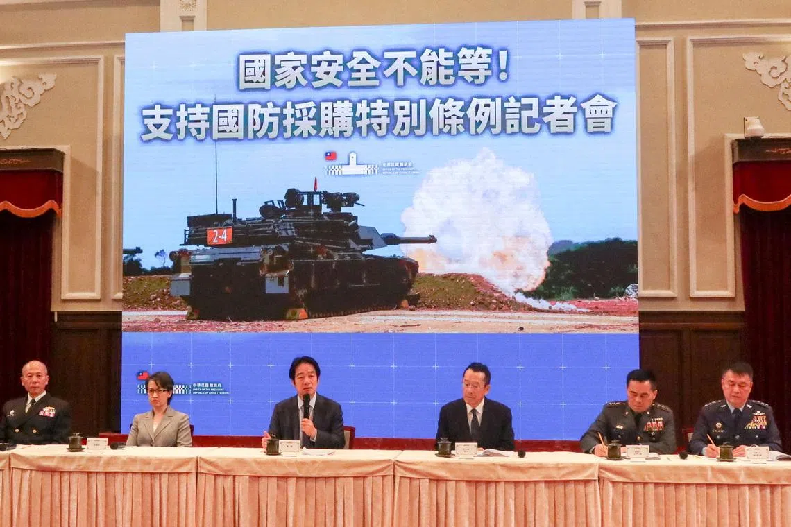 Taiwan President Lai Ching-te holding a press conference on the special defence budget on Feb 11.