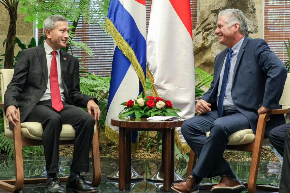 Foreign Minister Vivian Balakrishnan (left) called on Cuban President Miguel Diaz-Canel in Cuba last Saturday.