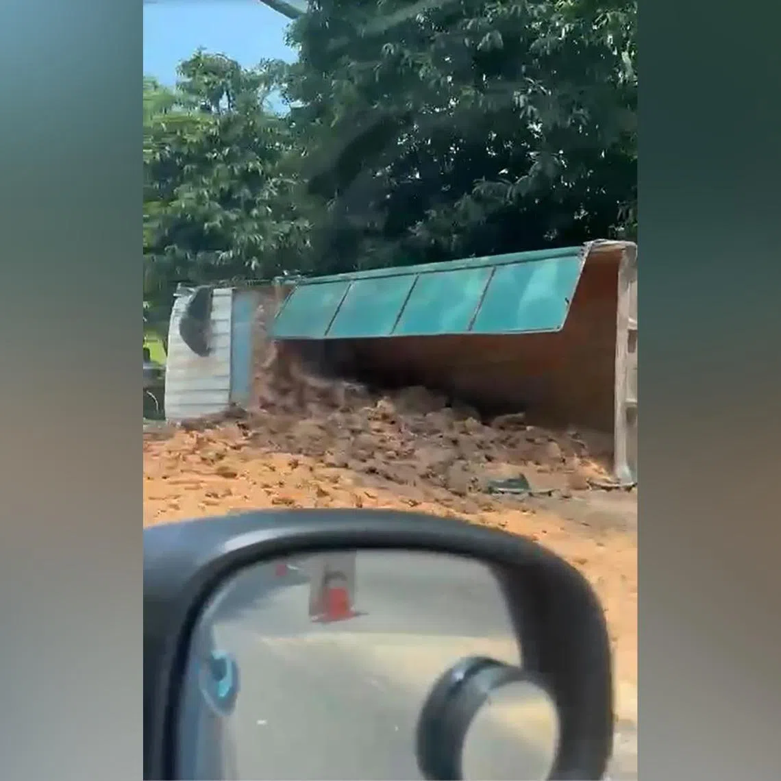 The tipper truck appears to have flipped on the rightmost lane of the AYE on April 16.