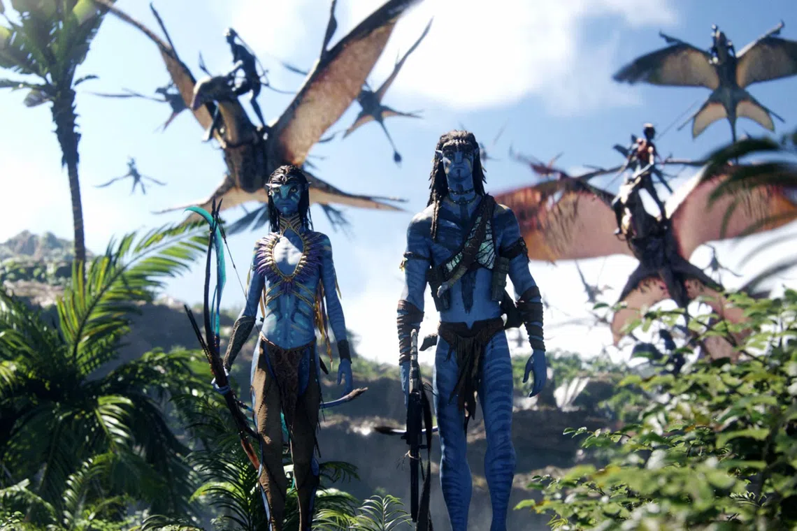 (From left) Neytiri (Zoe Saldana) and Jake Sully (Sam Worthington) in James Cameron’s Avatar: Fire And Ash.
