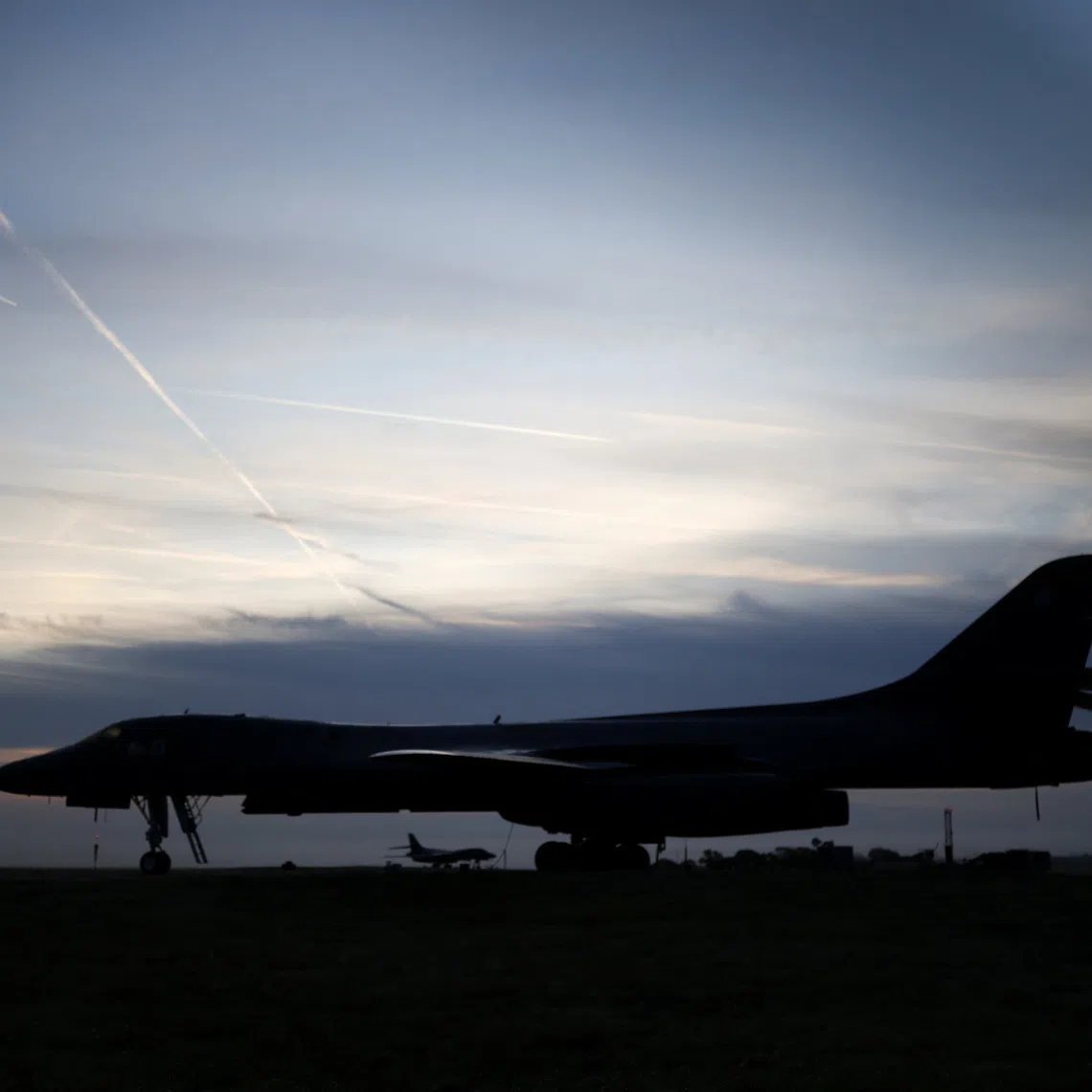 B‑1B Lancer bomber at the RAF Fairford airbase in Fairford, Gloucestershire, Britain, on Sept 28.