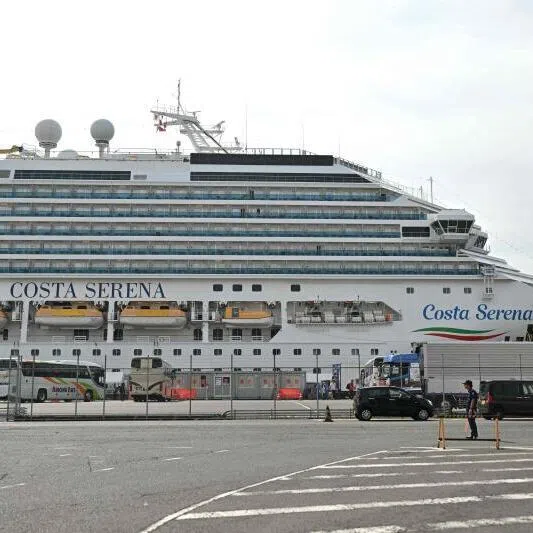 The Costa Serena is a cruise ship with a capacity of nearly 4,000 people serving as a floating hotel for Asian Games participants in Japan.