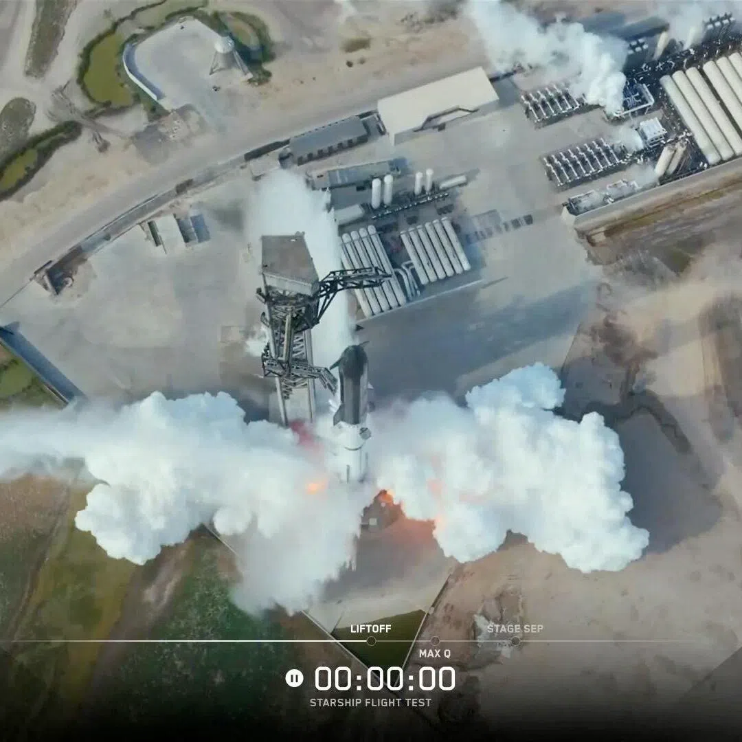 This screen grab from a SpaceX live webcast shows the Starship rocket just as the launch from Starbase was aborted in South Padre Island, Texas, on July 16.