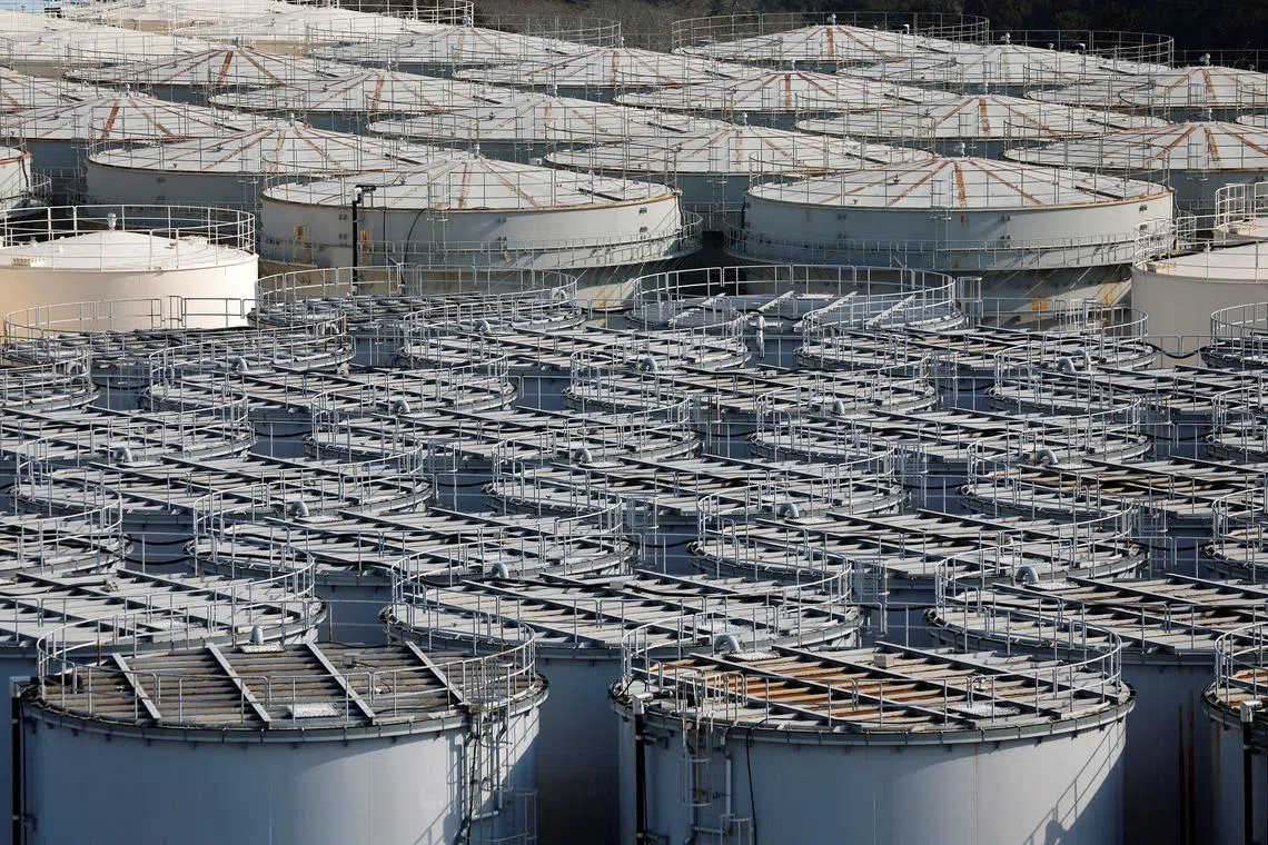 FILE PHOTO: Tanks containing water from the disabled Fukushima Dai-ichi nuclear power plant are seen at the power plant in Okuma town, Fukushima prefecture, Japan, March 8, 2023. REUTERS/Kim Kyung-Hoon/File Photo/File Photo
