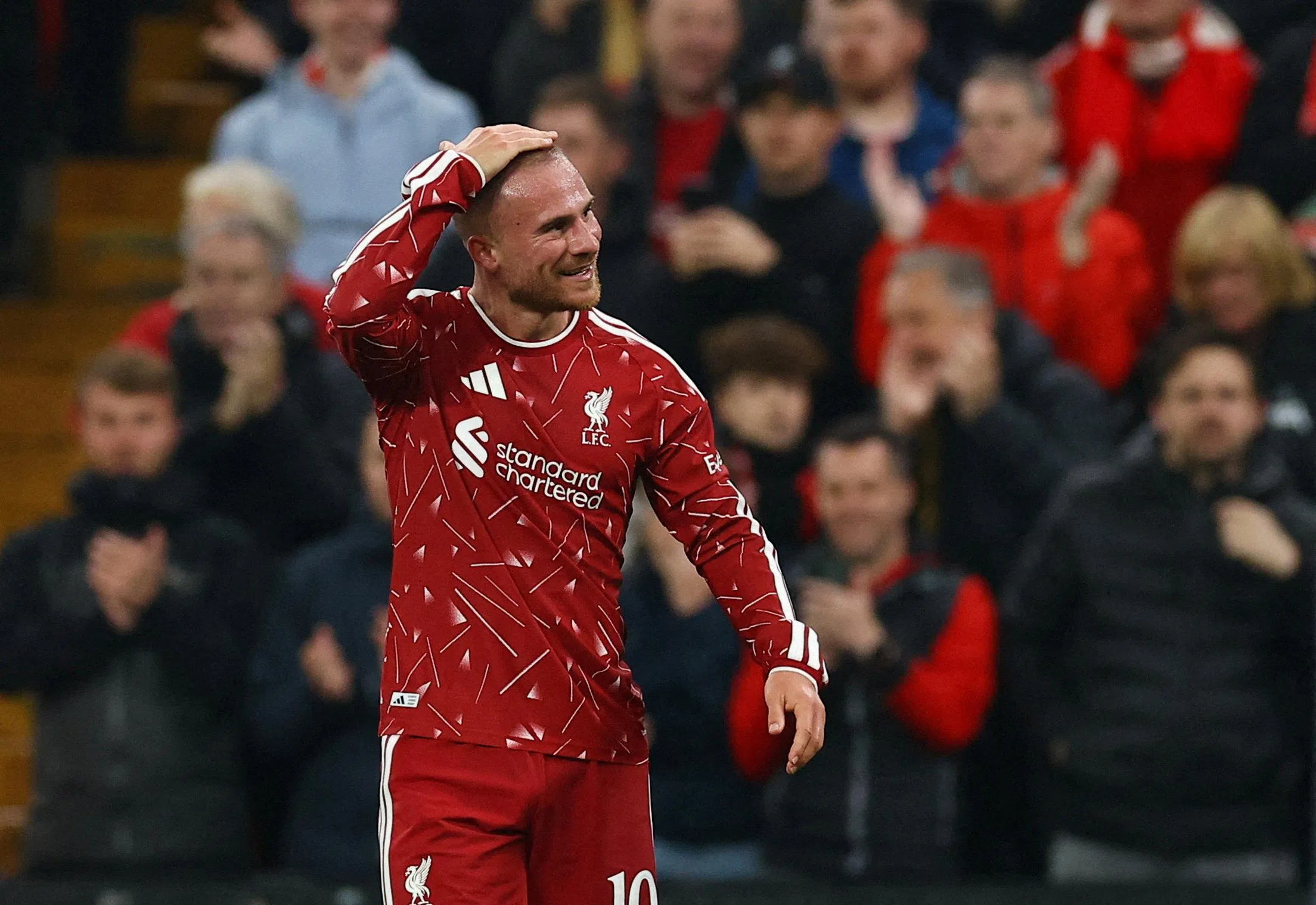 Soccer Football - UEFA Champions League - Liverpool v Villarreal - Anfield, Liverpool, Britain - October 20, 2026
Liverpool's Alexis Mac Allister celebrates scoring their third goal REUTERS/Phil Noble TPX IMAGES OF THE DAY