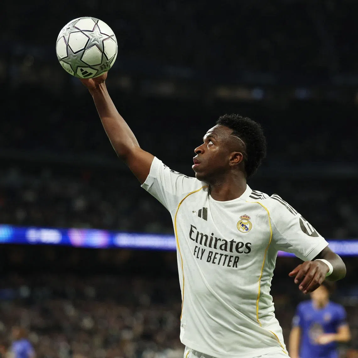 Soccer Football - UEFA Champions League - Real Madrid v AS Monaco - Santiago Bernabeu, Madrid, Spain - January 20, 2026 Real Madrid's Vinicius Junior reacts REUTERS/Violeta Santos Moura