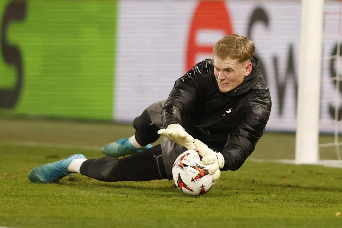 Slavia Prague goalkeeper Antonin Kinsky warming up before the Europa League match against Fenerbahce at Fortuna Arena on Nov 28. The Czech Under-21 joined Tottenham Hotspur on Jan 5 in a deal worth about £12.5 million (S$21.3 million).