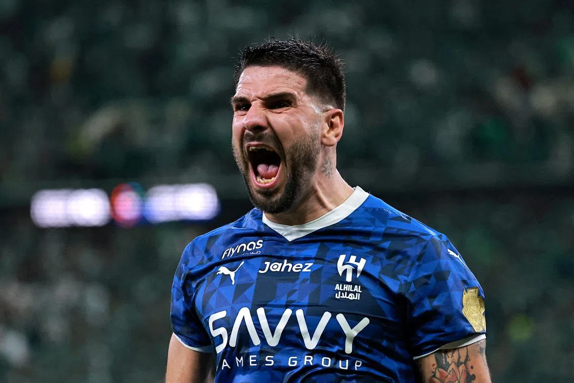 FILE PHOTO: Soccer Football - Saudi Pro League - Al Ahli v Al Hilal - King Abdullah Sports City, Jeddah, Saudi Arabia - October 5, 2024 Al Hilal's Aleksandar Mitrovic celebrates scoring their second goal REUTERS/Stringer/File Photo