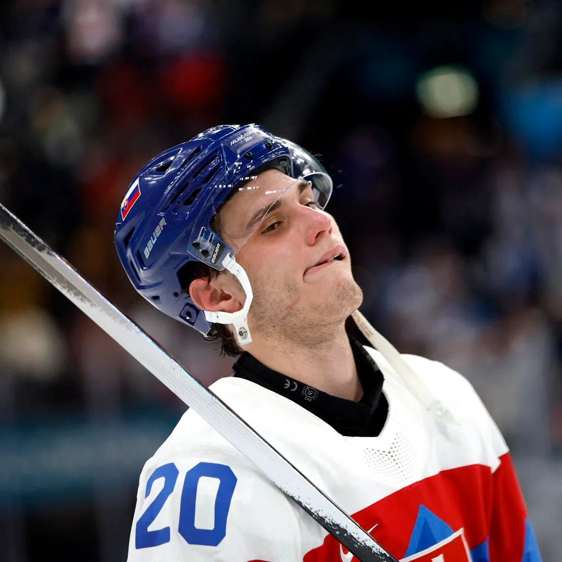Milano Cortina 2026 Olympics - Ice Hockey - Men's Bronze Medal Game - Slovakia vs Finland - Milano Santagiulia Ice Hockey Arena, Milan, Italy - February 21, 2026. Juraj Slafkovsky of Slovakia looks dejected after the match. REUTERS/David W Cerny