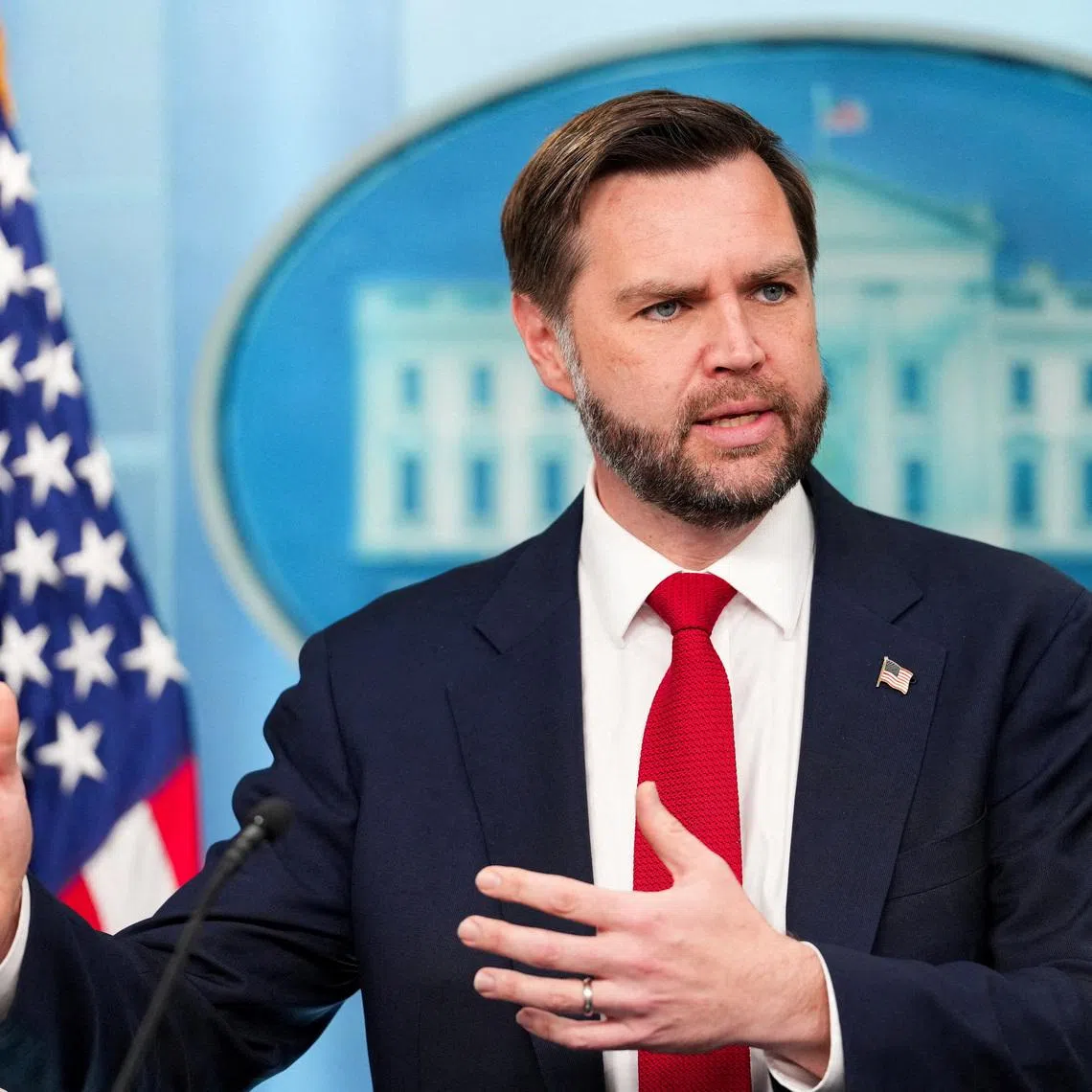 FILE PHOTO: U.S. Vice President JD Vance speaks during a press briefing at the White House in Washington, D.C., U.S., June 18, 2026. REUTERS/Eric Lee/File Photo
