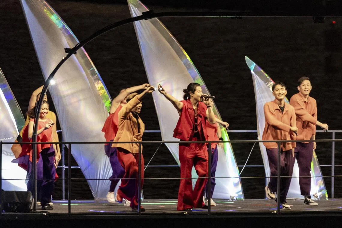 Benjamin Kheng (foreground) performing at the National Day Parade 2025 National Education show on July 19.