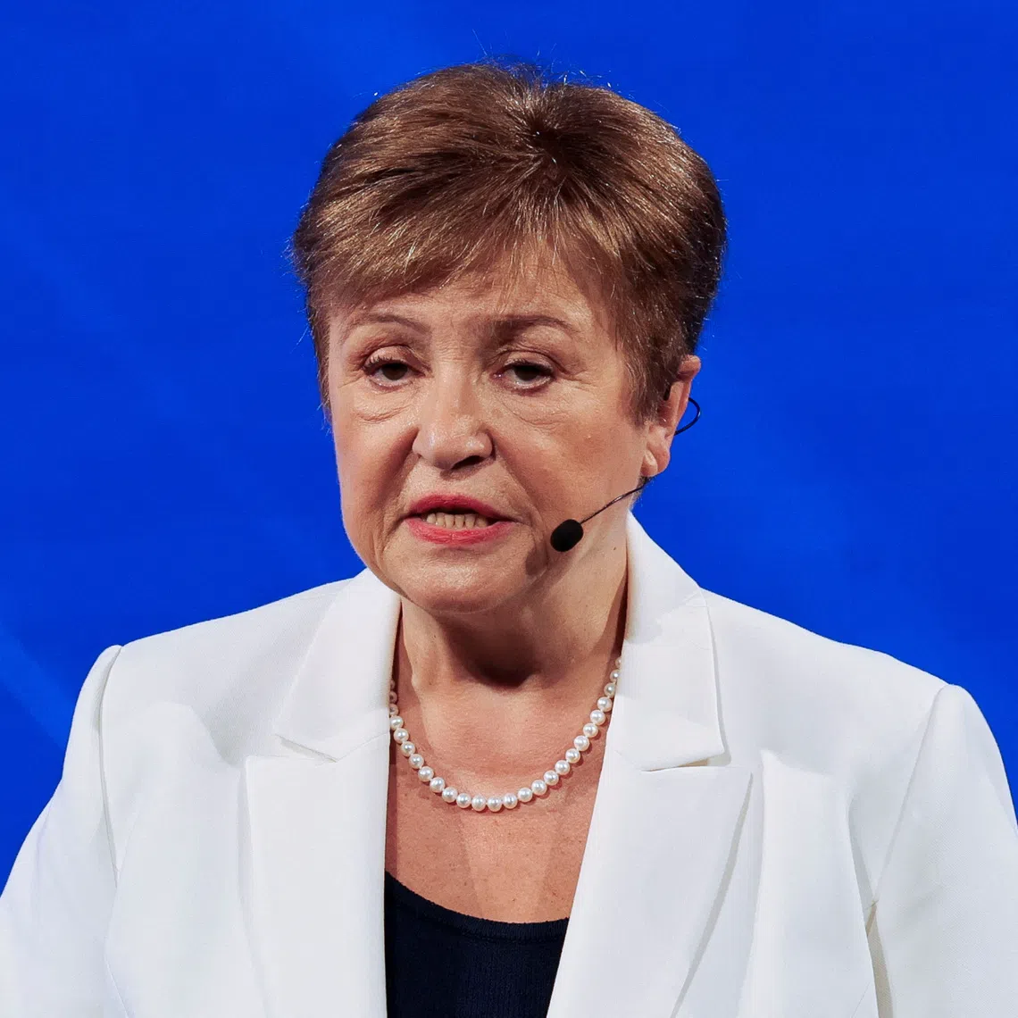 International Monetary Fund (IMF) Managing Director Kristalina Georgieva delivers remarks ahead of the annual IMF-World Bank fall meetings, at the Milken Institute in Washington, D.C., U.S., October 8, 2025. REUTERS/Jonathan Ernst