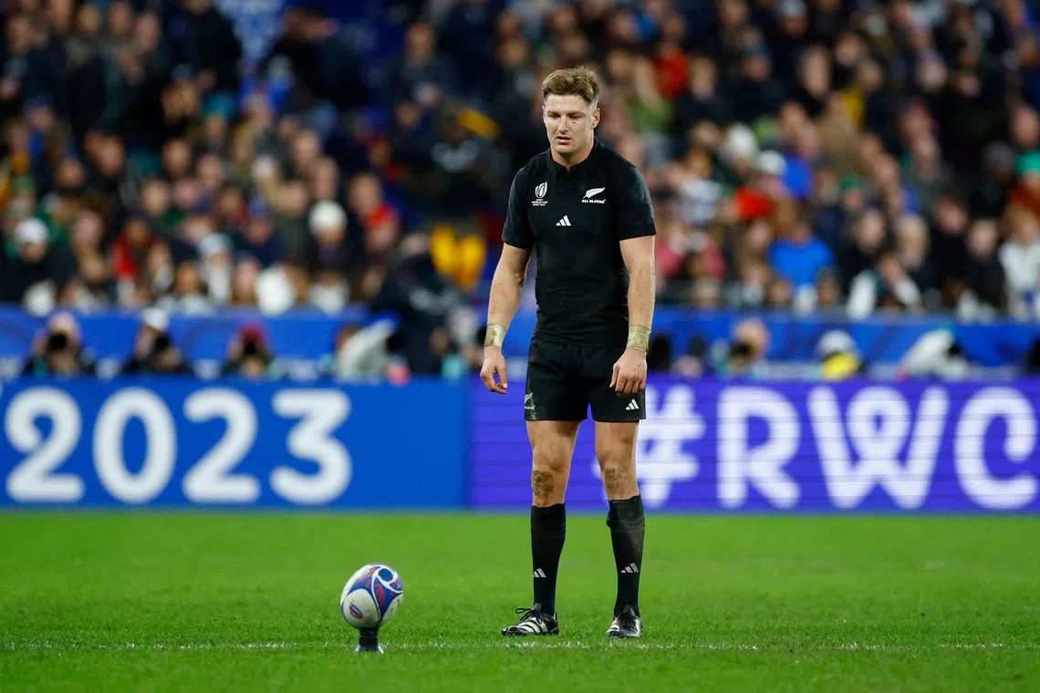 Rugby Union - Rugby World Cup 2023 - Final - New Zealand v South Africa - Stade de France, Saint-Denis, France - October 28, 2023  New Zealand's Jordie Barrett before a penalty REUTERS/Sarah Meyssonnier