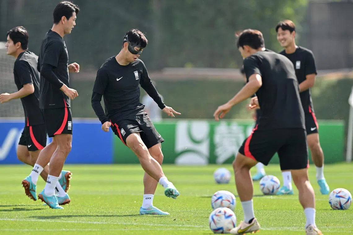 South Korea's Son Heung-min during a training session on Dec 1, 2022, on the eve of their final World Cup Group H clash against Portugal.