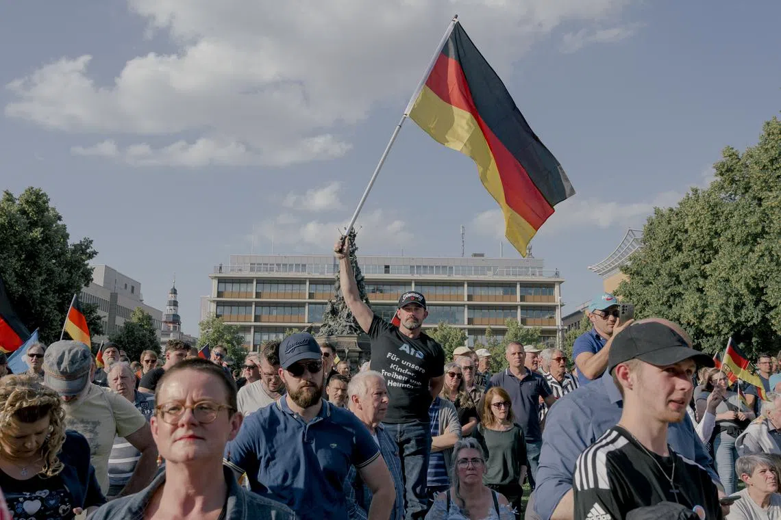 People attending an Alternative for Germany (AfD) rally in Mannheim, Germany , on June 7.