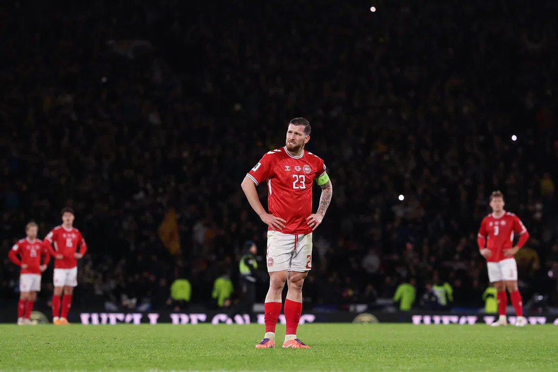 Soccer Football - FIFA World Cup - UEFA Qualifiers - Group C - Scotland v Denmark - Hampden Park, Glasgow, Scotland, Britain - November 18, 2025 Denmark's Pierre-Emile Hojbjerg looks dejected after the match Action Images via Reuters/Lee Smith