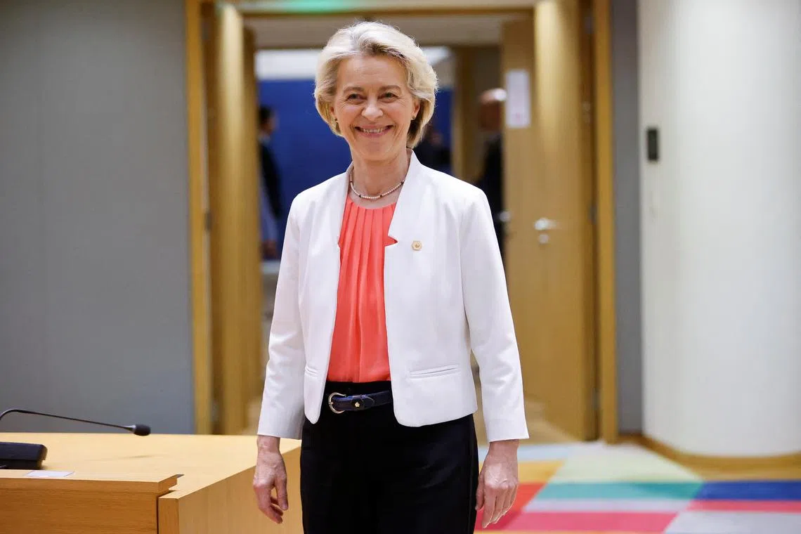 European Commission President Ursula von der Leyen attends a European Union leaders informal summit in Brussels, Belgium June 17, 2024. REUTERS/Johanna Geron/File Photo
