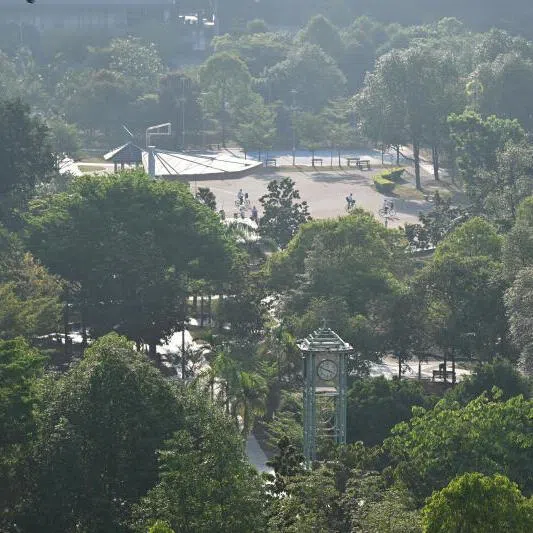 Hazy conditions at Tampines Central Park at 8.25am on March 24. The 24-hr PSI in the eastern part of Singapore at 8am is 67 in the moderate range.