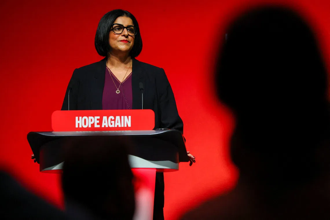 FILE PHOTO: Britain's Home Secretary Shabana Mahmood speaks at Britain's Labour Party's annual conference, in Liverpool, Britain, September 28, 2026. REUTERS/Phil Noble/File Photo