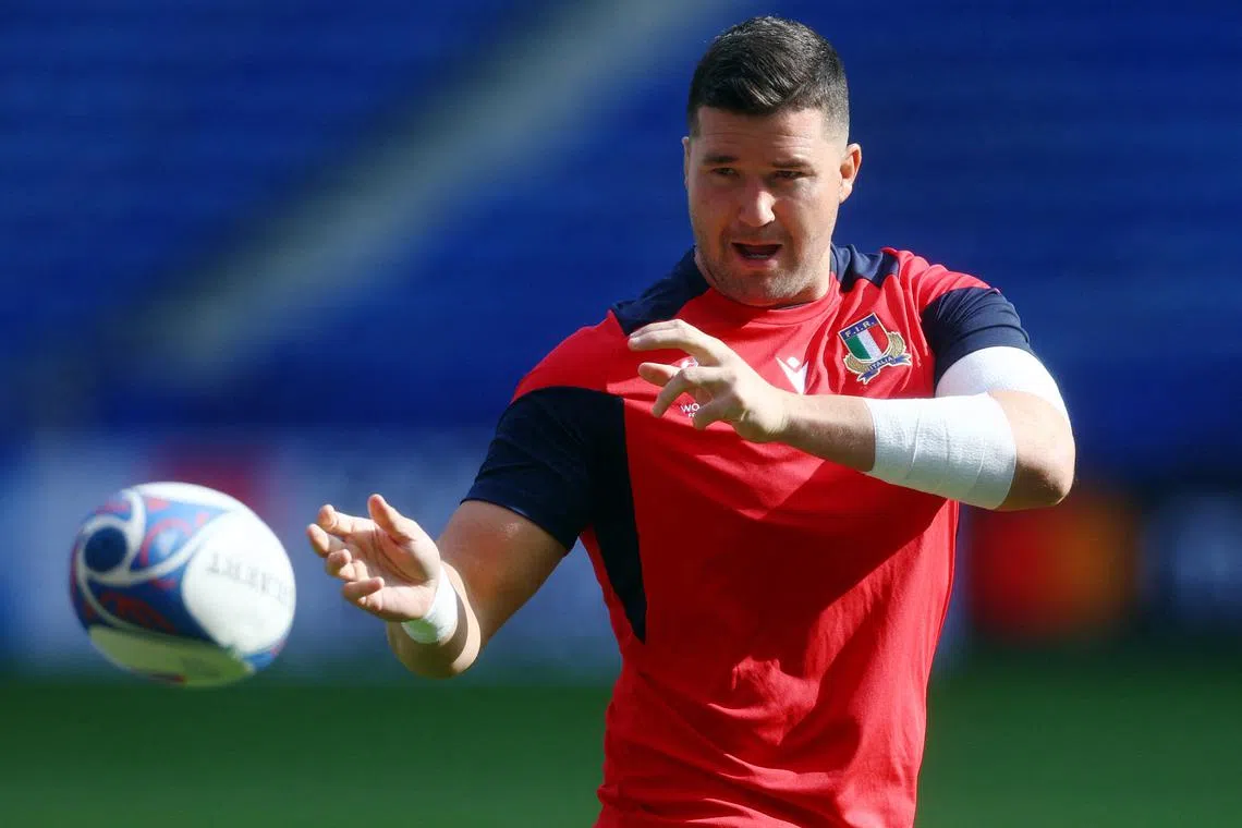 FILE PHOTO: Rugby Union - Rugby World Cup 2023 - Italy Training - Groupama Stadium, Lyon, France - September 28, 2023 Italy's Sebastian Negri during training REUTERS/Paul Childs/File Photo