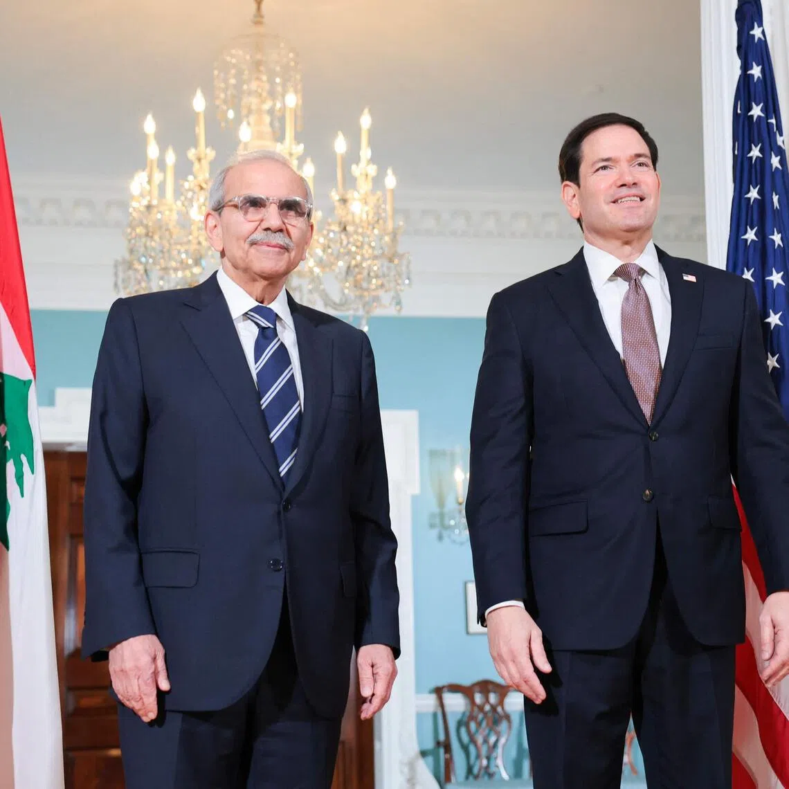 Lebanese Prime Minister Nawaf Salam (left) and US Secretary of State Marco Rubio at the US State Department on Sept 28.