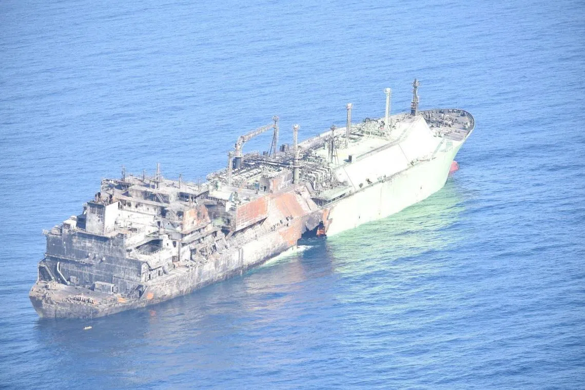 Damaged Qatari LNG tanker awaits salvage after strike near Hormuz