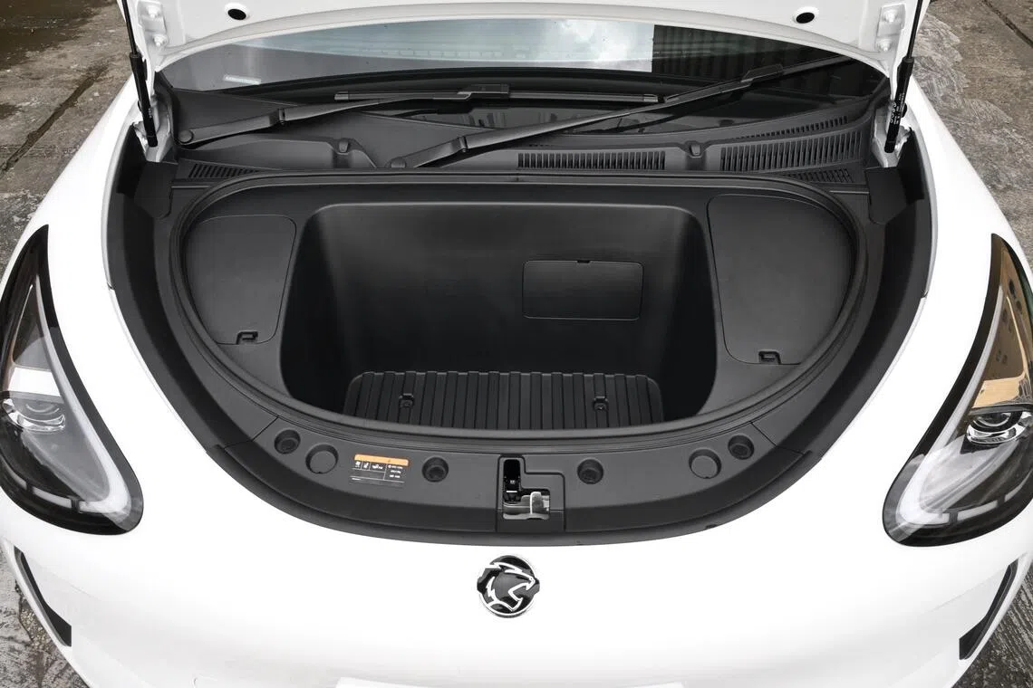 Deep purpose: The e.Mas 5’s 70-litre frunk is exceptionally wide and deep for a car of its size.