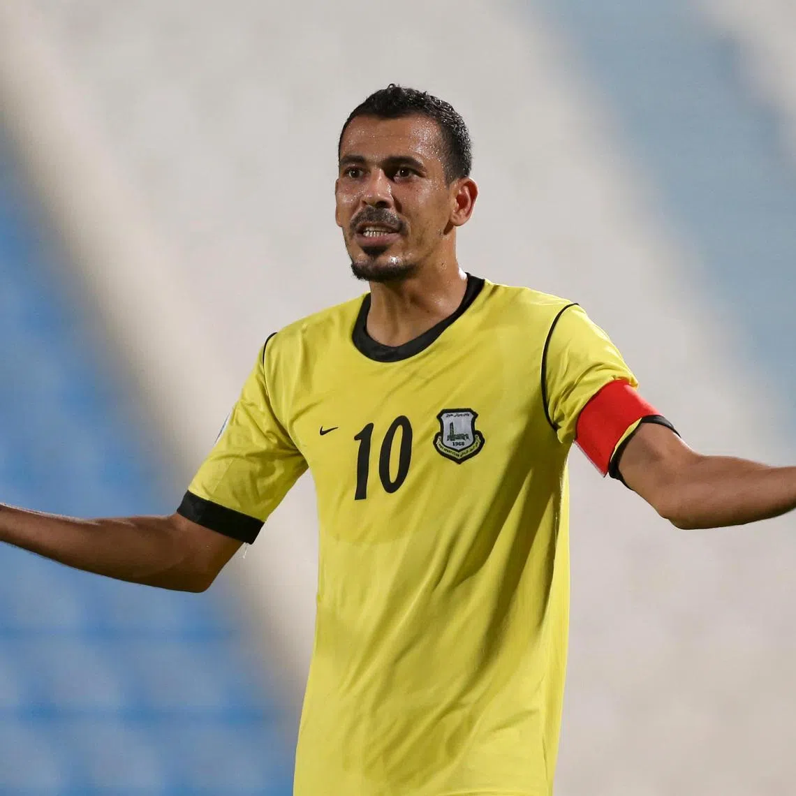 FILE PHOTO: Younis Mahmoud of Iraq's Erbil reacts during their AFC Cup soccer match against Tajikistan's FC  at AlWakra Stadium  in Doha April 29, 2015.  REUTERS/ Fadi Al-Assaad/ File Photo