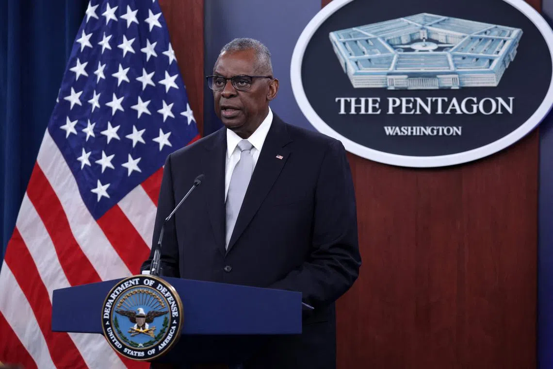 US Secretary of Defence Lloyd Austin speaks during a news conference at the Pentagon.
