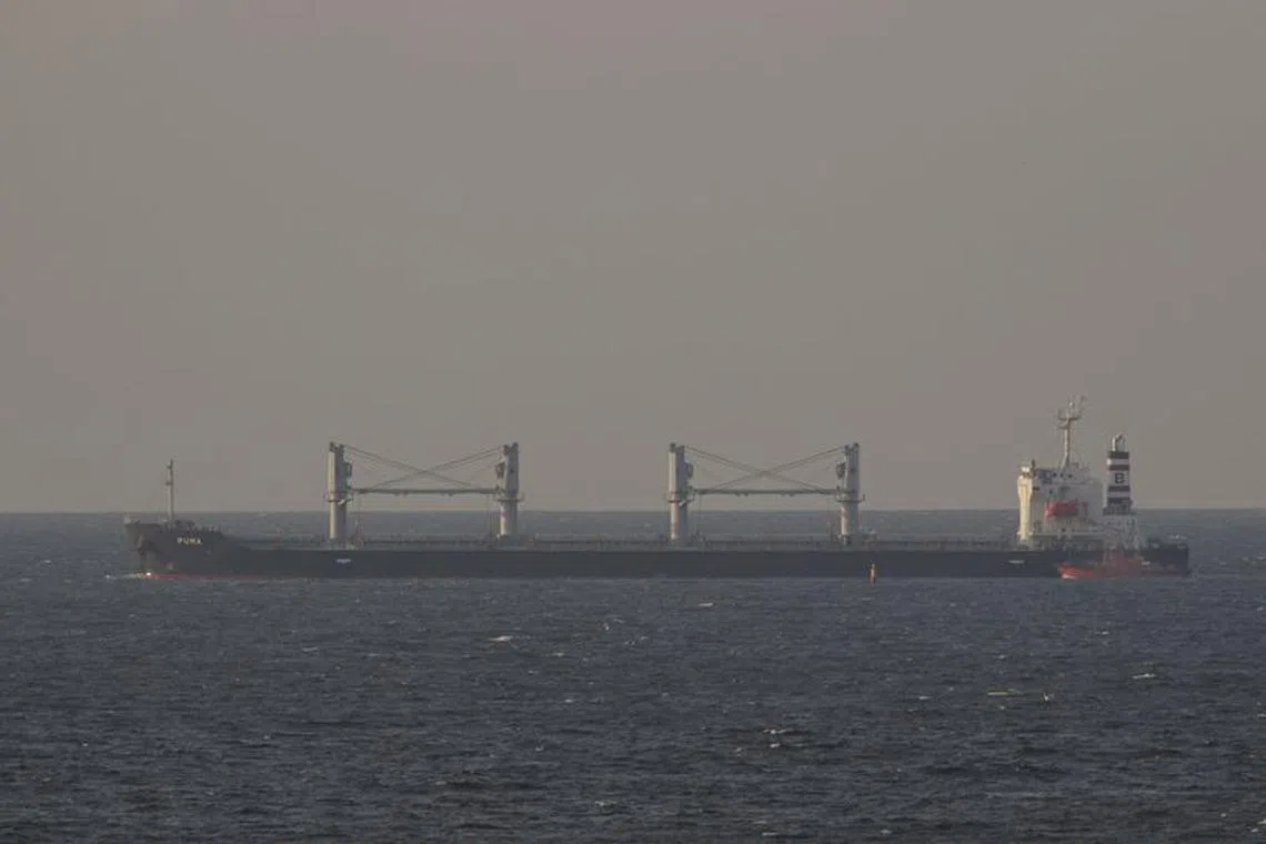 FILE PHOTO: Cayman Islands-flagged bulk carrier Puma leaves the sea port of Odesa, amid Russia's attack on Ukraine, in Ukraine September 15, 2023. REUTERS/Stringer/File Photo