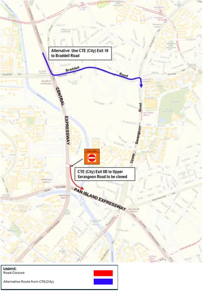 The alternative route for motorists travelling on the CTE (city-bound) on the seven affected days, from midnight to 2am.