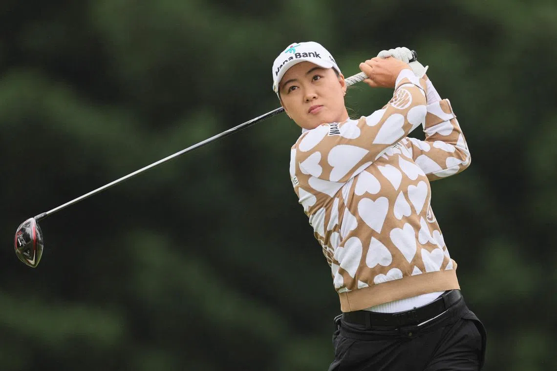 SPRINGFIELD, NEW JERSEY - JUNE 23: Minjee Lee of Australia hits a tee shot on the 14th hole during the second round of the KPMG Women's PGA Championship at Baltusrol Golf Club on June 23, 2023 in Springfield, New Jersey.   Andy Lyons/Getty Images/AFP (Photo by ANDY LYONS / GETTY IMAGES NORTH AMERICA / Getty Images via AFP)